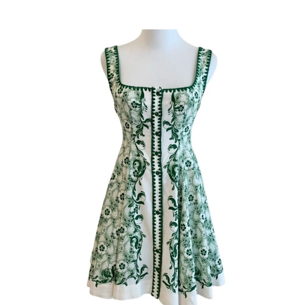 Alemais Olive Printed Linen & Cotton Minidress Size 4 - Picture 5 of 7